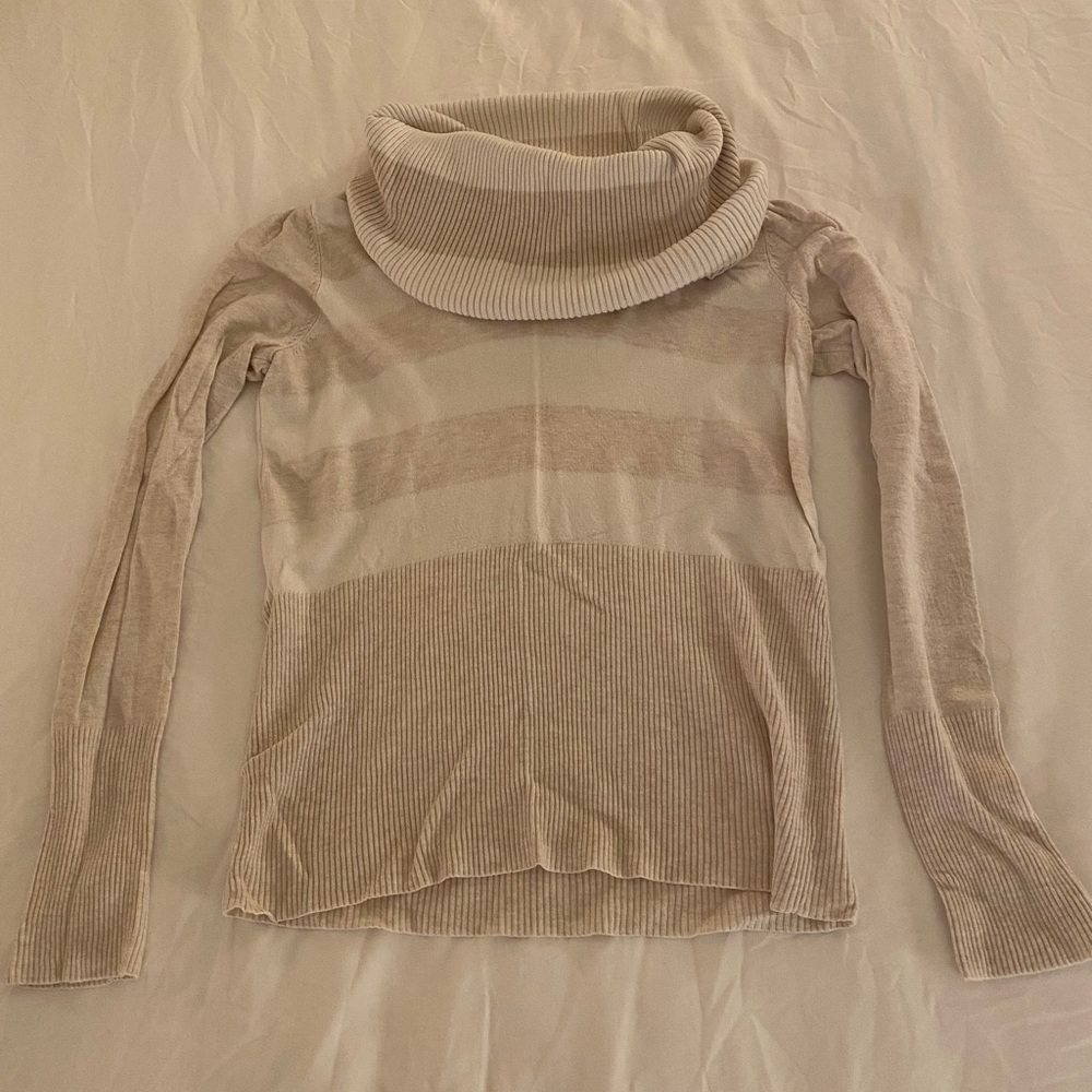 Cream and Tan Cowl Neck Sweater